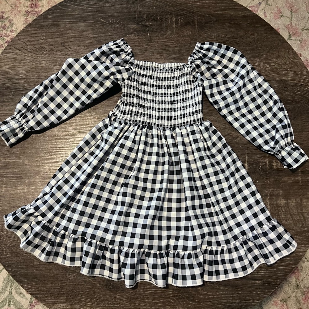 Classic Black and White Checkered Kids Dress
